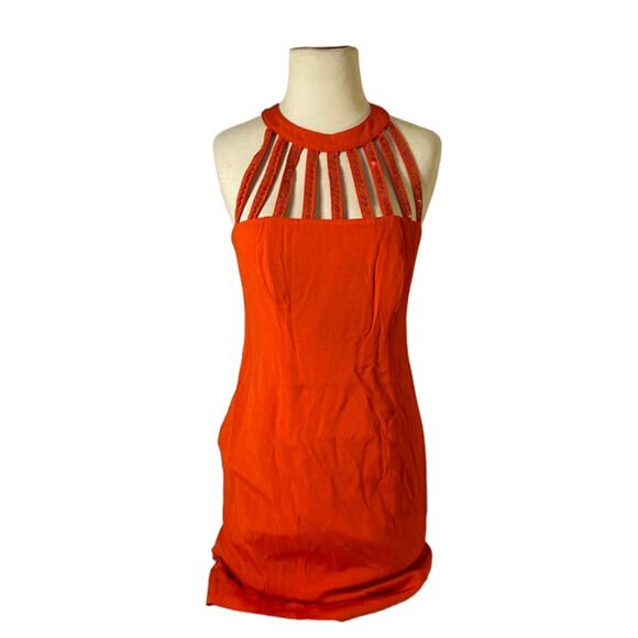 BB Collections Orange Sequin Halter Mini Dress Party Glam Size 6 - Picture 2 of 7